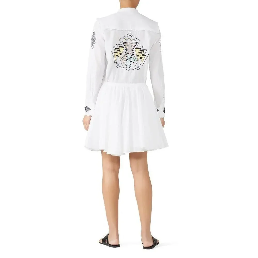Zadig & Voltaire White Ranil Embroidered Cotton Mini Dress Size S